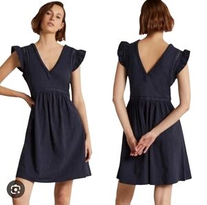 Boden Navy Blue V‑Neck Ruffle Sleeve Mini Dress-Size 12 but fits like a 14-16